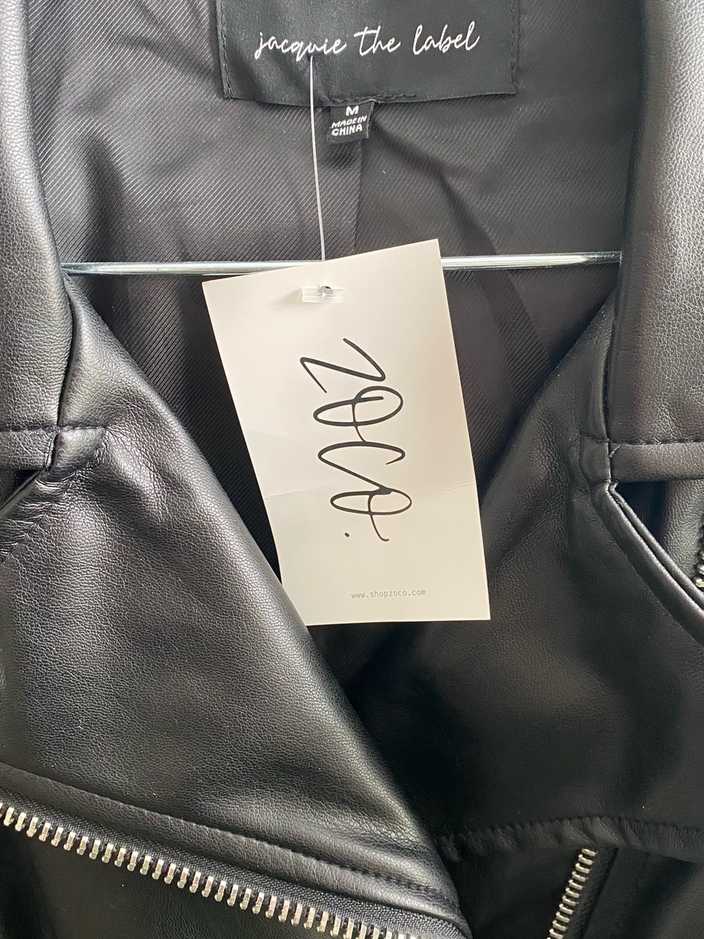 Jacqui E Black Leather Moto Jacket with Zip Details - Picture 3 of 4